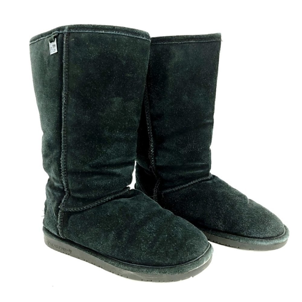Bearpaw Women's 6 Suede Black Slip-On Modern Winter Boots Sheepskin Lined